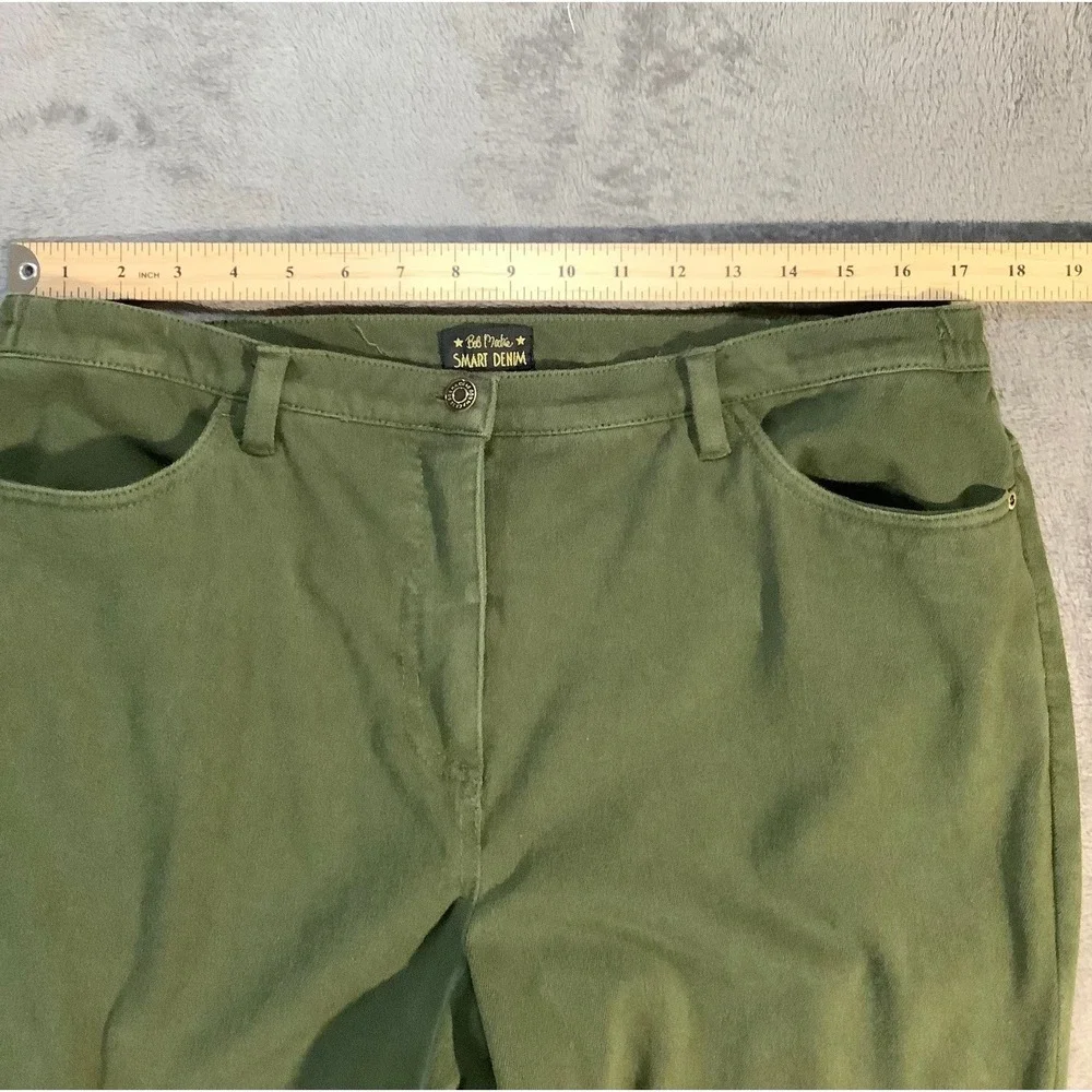 Bob Mackie Smart Denim 2-Pc Suit Green Gold Piping Jacket Pants Set Women's L